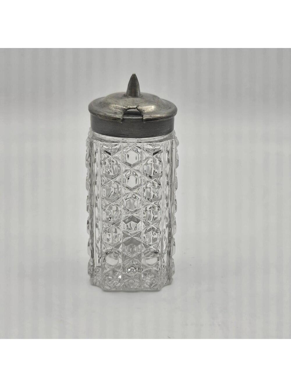 Antique American Brillant Cut Mustard/Condiment Jar With Silver Top 3.75"x 1.5"